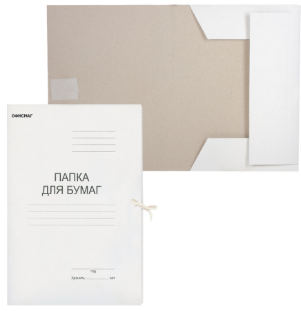 Папка для бумаг с завязками картонная ОФИСМАГ, гарантированная плотность 220 г/м2, до 200 листов, 127817 папка для бумаг с завязками officespace картон мелованный 440г м2 белый до 200л 150 шт