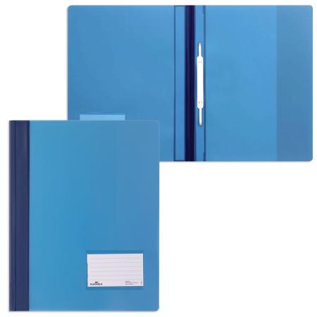 Скоросшиватель пластиковый DURABLE (Германия), широкий, карман для визитки, полупрозрачный, синий, 2680-06