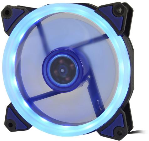 CROWN Вентилятор для компьютерного корпуса CMCF-12025S-1231 (120*120*25мм;Синее LED кольцо;1500 об/мин;35CFM;20Дб;Подшипник скольжения;3pin+MOLEX(папа-мама) 40+10см)
