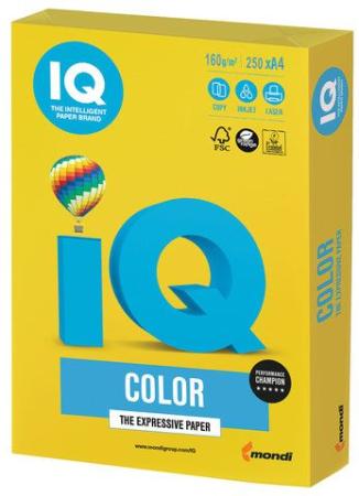 Бумага IQ color, А4, 160 г/м2, 250 л., интенсив, ярко-желтая, IG50
