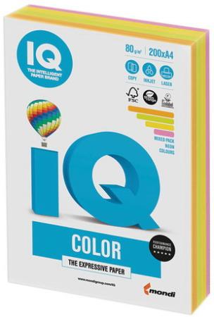 Бумага IQ color, А4, 80 г/м2, 200 л. (4 цв. x 50 л.), цветная неон RB04