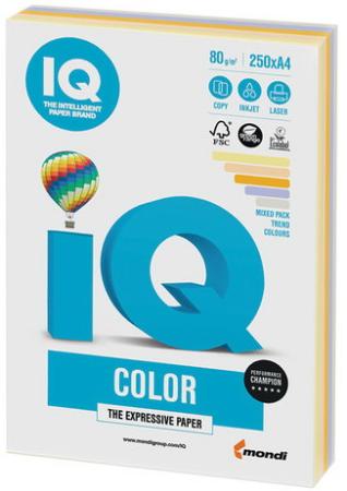 Бумага IQ color, А4, 80 г/м2, 250 л. (5 цв. х 50 л.), цветная, умеренно-интенсив (тренд) RB03