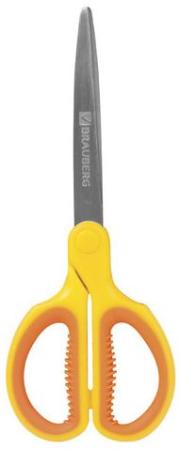 Ножницы BRAUBERG "Extra" 185 мм, классической формы, ребристые резиновые вставки, оранжево-желтые, 236451