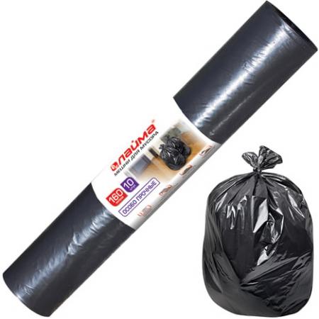 Мешки для мусора 160 л, черные, в рулоне 10 шт., ПВД, 100 мкм, 90х110 см (±5%), особо прочные, ЛАЙМА, 601798