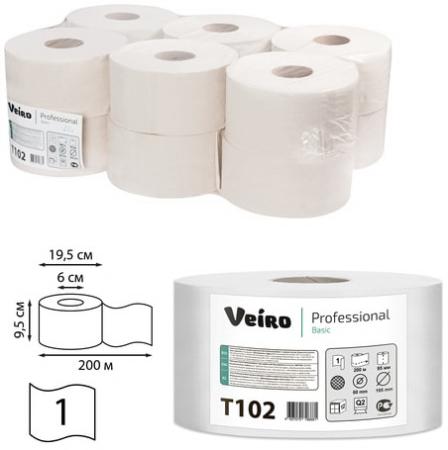 Бумага туалетная 200 м, VEIRO Professional (Система T2), комплект 12 шт., Basic, T102