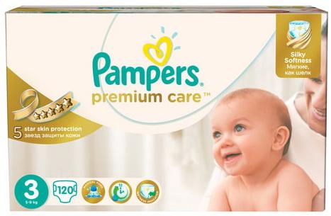 

Подгузники КОМПЛЕКТ 120 шт. PAMPERS (Памперс) Premium Care, размер 3 (5-9 кг)