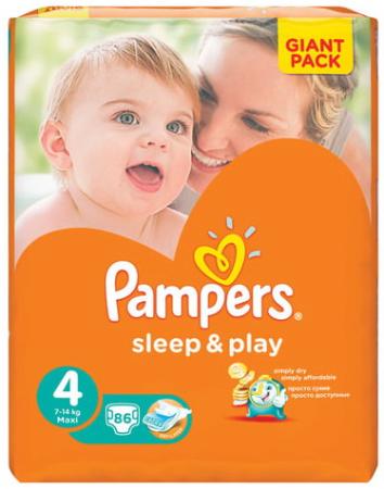 

Подгузники КОМПЛЕКТ 86 шт., PAMPERS (Памперс) Sleep&Play, размер 4 (7-14 кг)