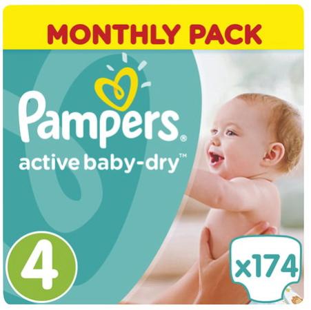 

Подгузники КОМПЛЕКТ 174 шт., PAMPERS (Памперс) Active Baby, размер 4 (8-14 кг), PA-81603990