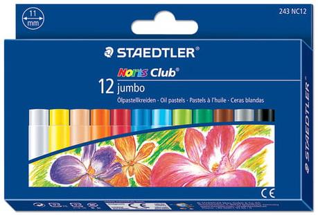 Пастель масляная художественная утолщенная STAEDTLER (Германия) "Noris club Jumbo", 12 цветов, круглое сечение, 243 NC12