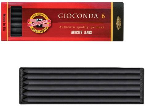 Уголь искусственный для рисования KOH-I-NOOR, набор 6 шт., "Gioconda", твердый, заточенный, пластиковая коробка, 8673003005PK