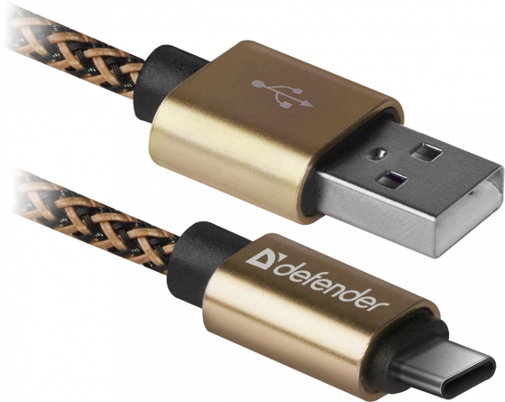Defender USB кабель USB09-03T PRO USB2.0 Золотой, AM-Type-C, 1m, 2.1A (87812) кабель defender ach01 03t usb lightning 1м 87807 red