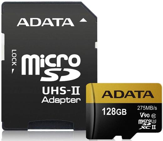 

Флеш карта microSD 128GB A-DATA Premier ONE microSDXC Class 10 UHS-II U3 V90 275MB/s (SD адаптер)