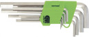Набор ключей имбусовых HEX, 2–12 мм, 45x, закаленные, 9 шт., короткие, никель.// Сибртех