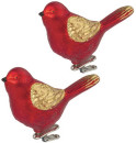Украшения елочные ЗОЛОТАЯ СКАЗКА "Птичка", НАБОР 2 шт., пластик, 11 см, цвет красный с золотыми крыльями, 5908932