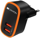 Зарядное устроиство от сети питания CANYON Universal 2xUSB AC charger (in wall) with over-voltage protection, Input 100V-240V, Output 5V-2.1A , with S2