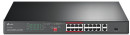 16-port 10/100Mbps + 2-port Gigabit unmanaged switch with 16 PoE+ ports, compliant with 802.3af/at PoE, 150W PoE budget,  support 250m Extend Mode, priority mode and Isolation mode, rackmount, plug and play.