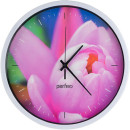 Perfeo Настенные часы "PF-WC-003", круглые д. 30 см, белый корпус / Тюльпаны циферблат