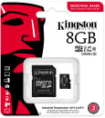 Промышленная карта памяти microSDHC Kingston, 8 Гб Class 10 UHS-I U3 V30 A1 TLC в режиме pSLC, темп. режим от -40? до +85?, с адаптером2