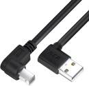 GCR Кабель 1.0m USB 2.0, AM угловой левый/BM угловой левый, черный, 28/28 AWG, экран, армированный, морозостойкий, GCR-52515