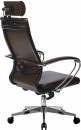 Кресло офисное МЕТТА "К-33" хром, рецик. кожа, подголовник, сиденье и спинка мягкие, темно-коричневое2