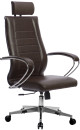 Кресло офисное МЕТТА "К-33" хром, рецик. кожа, подголовник, сиденье и спинка мягкие, темно-коричневое3