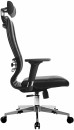 Кресло офисное МЕТТА "К-33-2D" хром, рецик. кожа, подголовник, сиденье и спинка мягкие, черное2