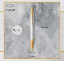 Ручка шариковая PARKER "IM Premium Pearl GT", корпус жемчужный лак, позолоченные детали, синяя, 21436433