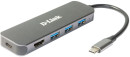 Концентратор USB Type-C D-Link DUB-2333/A1A 3 х USB 3.0 HDMI USB Type-C серебристый2