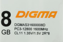 Оперативная память для ноутбука 8Gb (1x8Gb) PC3-12800 1600MHz DDR3L SO-DIMM Unbuffered CL11 Digma DGMAS31600008D4