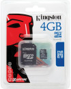 Карта памяти Micro SDHC 4GB Class 4 Kingston SDC4/4GB + адаптер SD