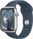Смарт-часы Apple Watch Series 9 A2980 45мм OLED корп.серебристый Sport Band рем.синий разм.брасл.:160-210 мм (MR9E3ZP/A)