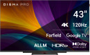 Телевизор LED Digma Pro 43" UHD 43C Google TV Frameless черный/черный 4K Ultra HD 120Hz HSR DVB-T DVB-T2 DVB-C DVB-S DVB-S2 USB WiFi Smart TV9