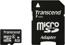 Карта памяти Micro SDHC 4GB Class 4 Transcend TS4GUSDHC4 + адаптер SD2