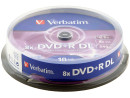 Диски DVD+R double layer Verbatim 8x 8.5Gb CakeBox 10шт 43666