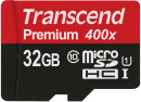 Карта памяти Micro SDHC 32Gb Class 10 Transcend TS32GUSDU1 400x + адаптер SD4