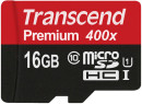 Карта памяти Micro SDHC 16Gb Class 10 Transcend TS16GUSDU1 400x + адаптер SD3