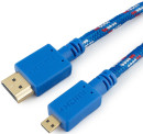 Кабель HDMI-micro HDMI 1.0м нейлоновая оплетка позолоченные разъемы синий Konoos KC-HDMIDnbrw2