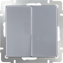 Выключатель двухклавишный проходной серебряный рифленый WL09-SW-2G-2W 4690389085154