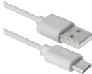 Кабель microUSB 3м Defender USB08-10BH круглый белый 87468