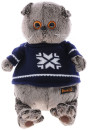 Мягкая игрушка кот BUDI BASA "Басик в свитере" 30 см серый искусственный мех текстиль Ks30-044