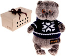 Мягкая игрушка кот BUDI BASA "Басик в свитере" 30 см серый искусственный мех текстиль Ks30-0444