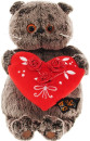 Мягкая игрушка кот BUDI BASA Басик с красным сердечком 22 см серый искусственный мех Ks22-060