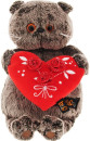 Мягкая игрушка кот BUDI BASA Басик с красным сердечком 25 см серый искусственный мех Ks25-060