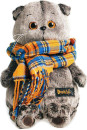 Мягкая игрушка кот BUDI BASA Басик и шарф в клеточку 30 см серый искусственный мех Ks30-002