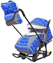 Санки-коляска Snow Galaxy LUXE Зимняя ночь Олени 6080 до 25 кг ткань металл синий серый рисунок черный3