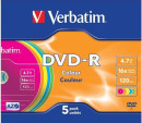 Диски DVD-R 16x 4.7Gb SlimCase (5шт) Color Verbatim [43557]