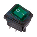 Выключатель клавишный 250V 15А (4с) ON-OFF зеленый  с подсветкой  ВЛАГОЗАЩИТА  REXANT 10шт