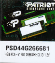 Оперативная память для компьютера 4Gb (1x4Gb) PC4-21300 2666MHz DDR4 DIMM CL19 Patriot Signature Line PSD44G2666814