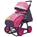 Санки-коляска SNOW GALAXY City-1 Мишка со звездой на розовом на больших колёсах Ева+сумка+варежки