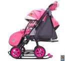 Санки-коляска SNOW GALAXY City-1 Мишка со звездой на розовом на больших колёсах Ева+сумка+варежки2